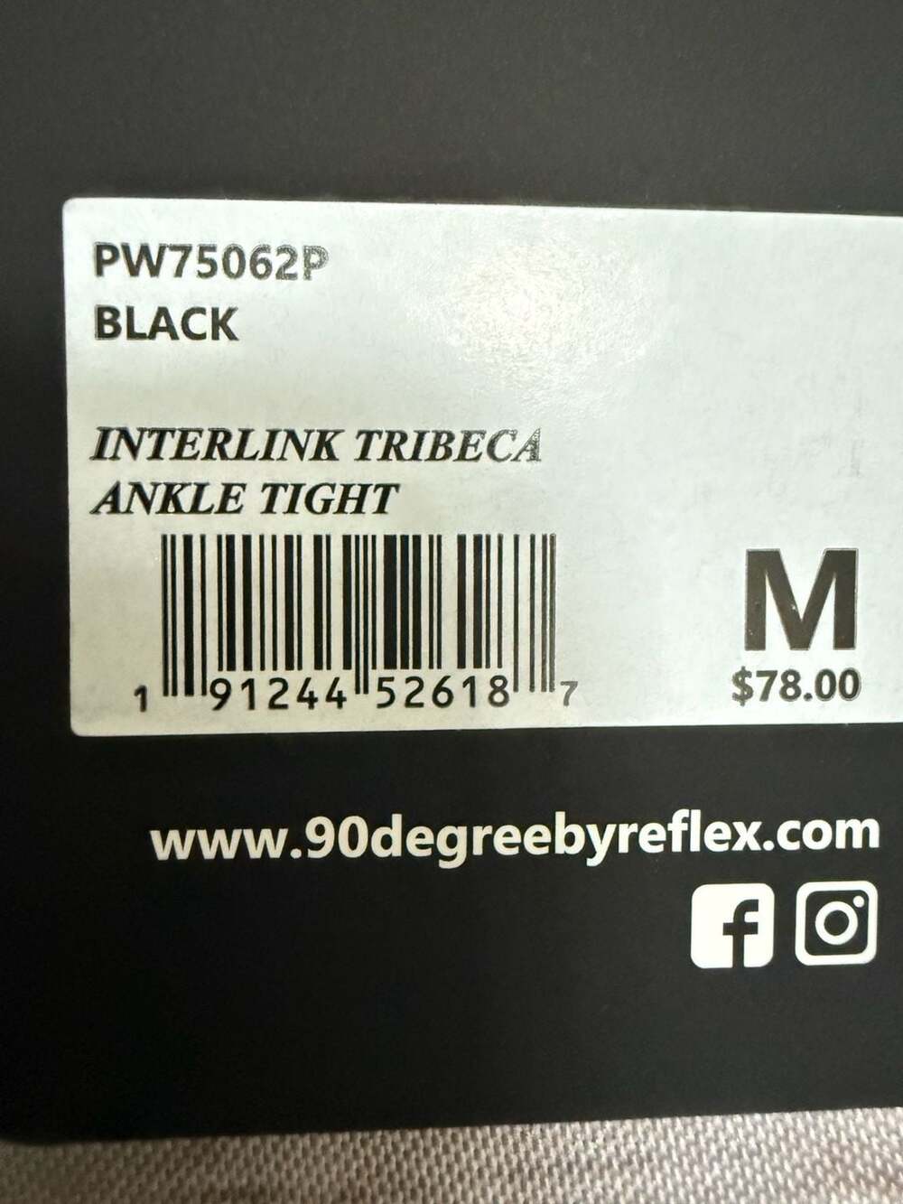 90 Degree By Reflex Interlink Tribeca Ankle Tight Size M Black New